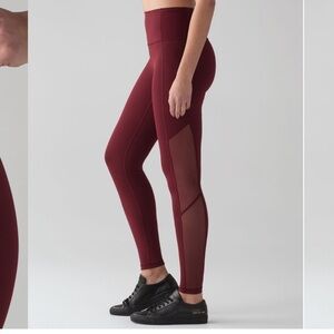 LULULEMON DARK RED MESH HIGH RISE TIGHT LEGGINGS